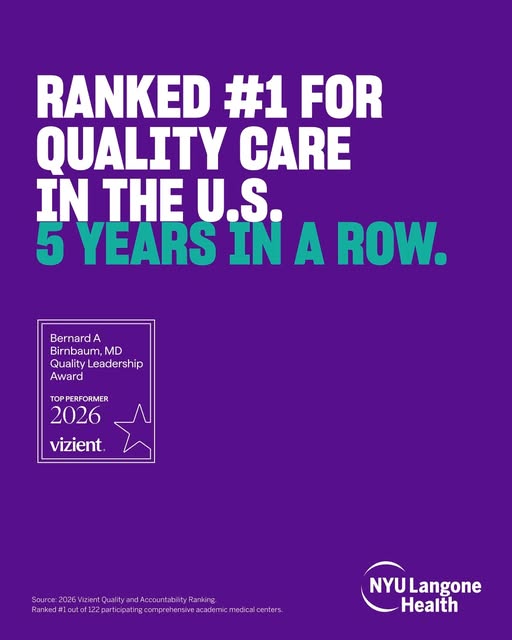 It’s a five-peat! 🥇🥇🥇🥇🥇​

NYU Langone Health has been named No. 1 for quality care in the U.S. 