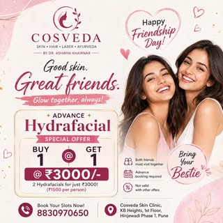 💙 Friendship Day Special at Cosveda 💙
👯 Bring Your Bestie & Glow Together!
✨ BUY 1 GET 1 Hydrafac