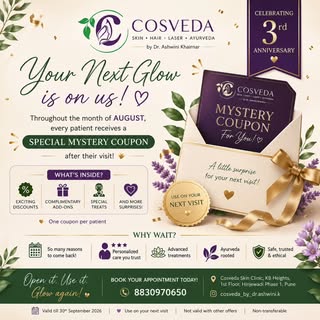 ✨ A Special Surprise Awaits You at Cosveda! 🎁💜💚
This August, every visit is more rewarding!
🌿 Fr