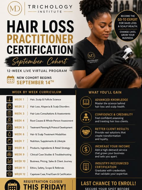 Registration for our September Hair Loss Practitioner Certification cohort closes THIS FRIDAY! 

If 