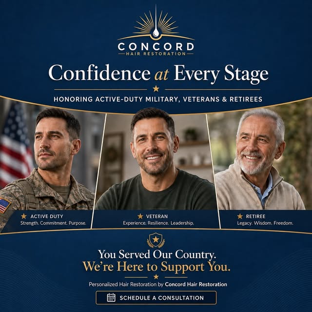 You served our country. We’re here to support you. 🇺🇸

At Concord Hair Restoration, we’re proud to