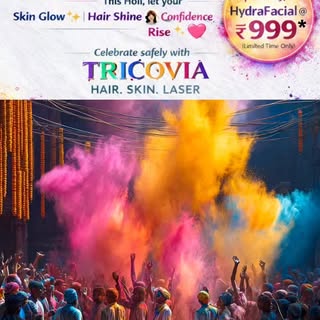 🌈✨ HAPPY HOLI from Tricovia! ✨🌈
This Holi, let your Skin Glow, Hair Shine & Confidence Rise! 💖
Ce