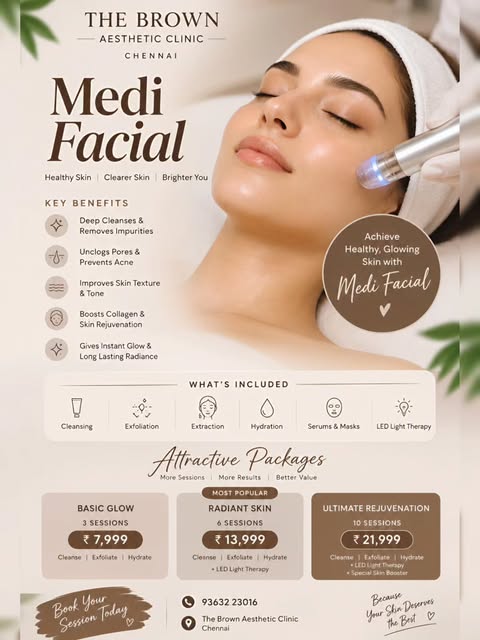 Free consultation on medifacials @thebrownaesthetic_chennai 
For appointment call 📞 93632 23016 
#m