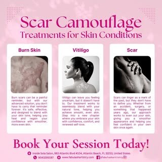Your scars tell a story — but they don’t have to define you.✨

With advanced Scar Camouflage treatme