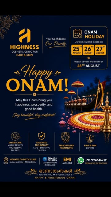 Wishing you and your family a joyful, prosperous, and beautiful Onam! 🌸✨

Please note our holiday s