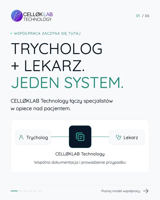 Trycholog + lekarz. Jeden system.

CELLØKLAB Technology umożliwia współpracę specjalistów wokół konk