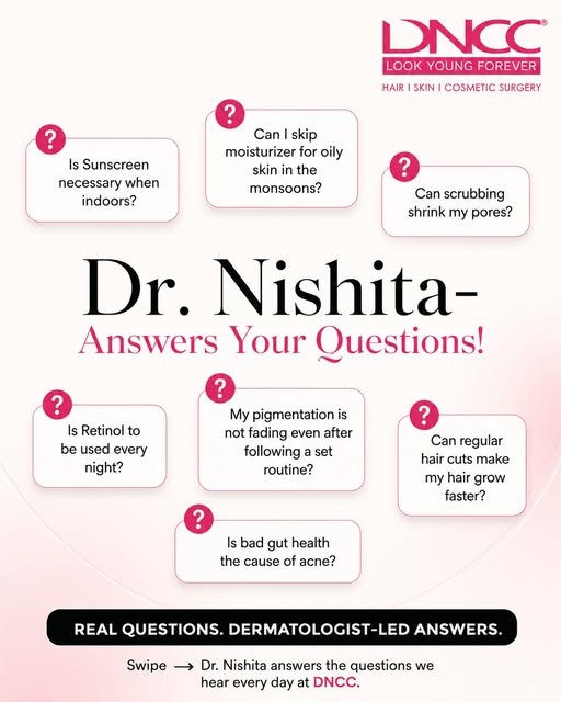 Real questions. Dermatologist-led answers. 👩‍⚕️✨

Every day at DNCC, we hear skin and hair question