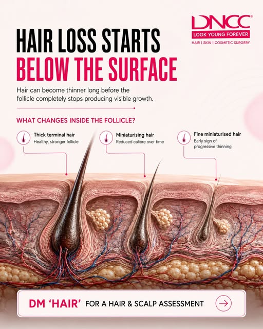 Hair loss surface par dikhne se pehle, follicle ke andar changes start ho chuke hote hain.

Hair gra