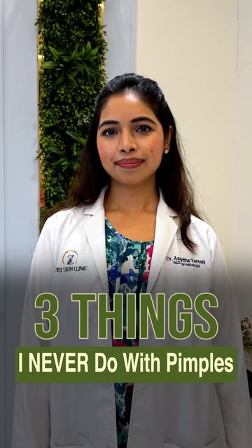 Dr. Aashritha shares 3 things to never do with a pimple:

 🚫 Don’t pick at it
 🚫 Don’t skip washin