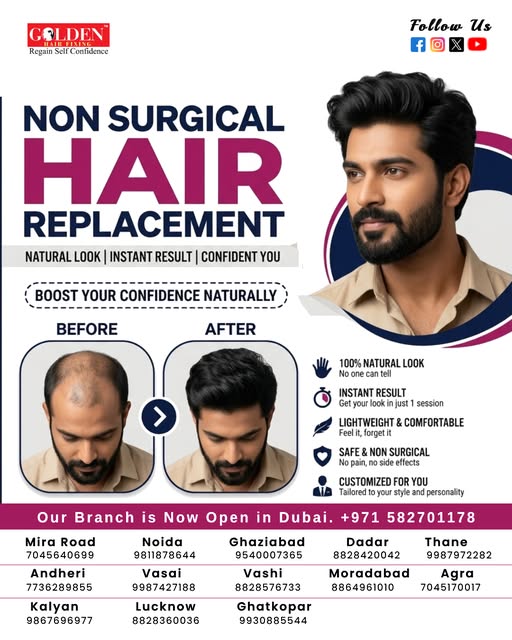 Non-Surgical Hair Replacement. Natural Look. Instant Result. Confident You. ✨

No surgery. No pain. 
