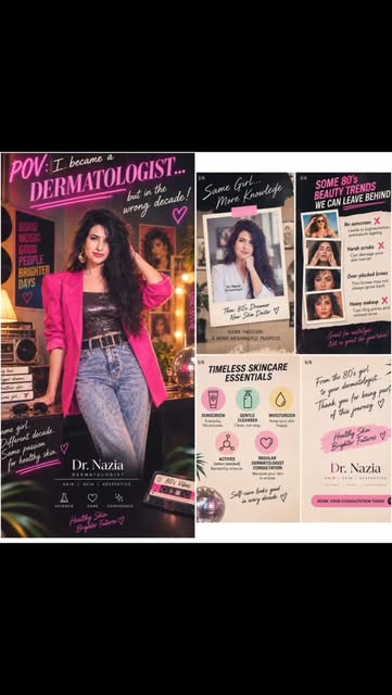 Born in the 80s. 🪩
Raised on big dreams.
Now a dermatologist. 🩺✨

Same girl. Different era.
Still 