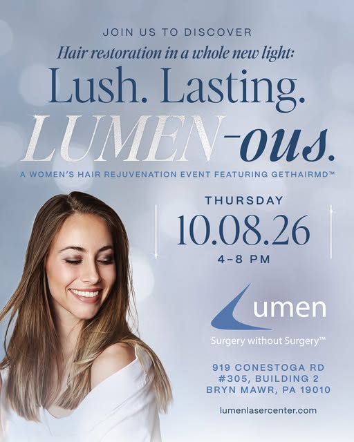 Concerned about thinning hair or hair loss? Join The Lumen Center on Oct. 8 for Lush. Lasting. LUMEN