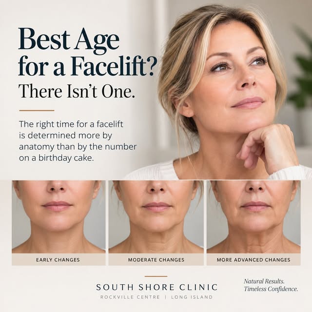 Is there a best age for a facelift—45, 50, 55?

Two people of the same age can have very different d