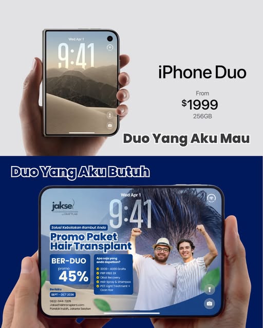 🕷️ DUO YANG AKU BUTUH?
Bukan iPhone Duo… tapi Hair Transplant Duo! 😎

Saatnya wujudkan rambut yang