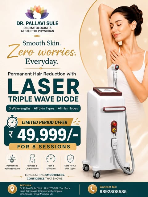 To arrange this offer connect at @drpallavisule.dermatologist 

#laser #hairemoval #powai #powaieven