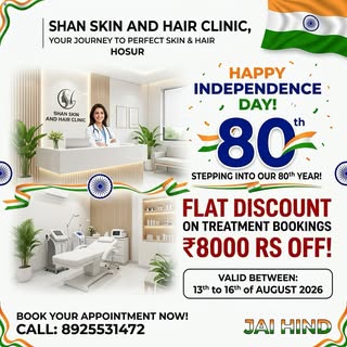 We are stepping into 80th year of Independence Day. 
8000/- instant booking discount for Hair and sk