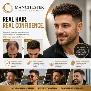 Confidence starts with feeling like yourself again.
Manchester Hair Systems provides premium, natura
