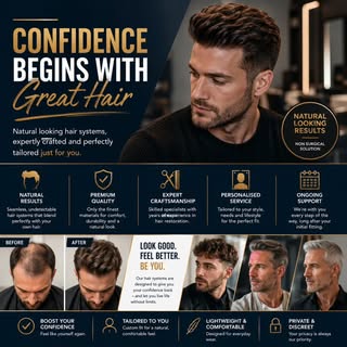 Confidence begins with feeling like yourself again.

Our premium hair systems are designed to provid