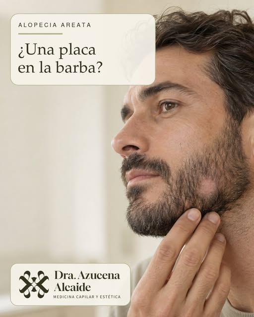 ¿Una placa en la barba?

Una zona redondeada con menos pelo en la barba puede ser una forma de prese