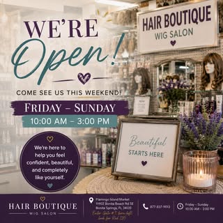 We're open this weekend! Stop in, say hello, and let us help you find a style you'll love. 💜