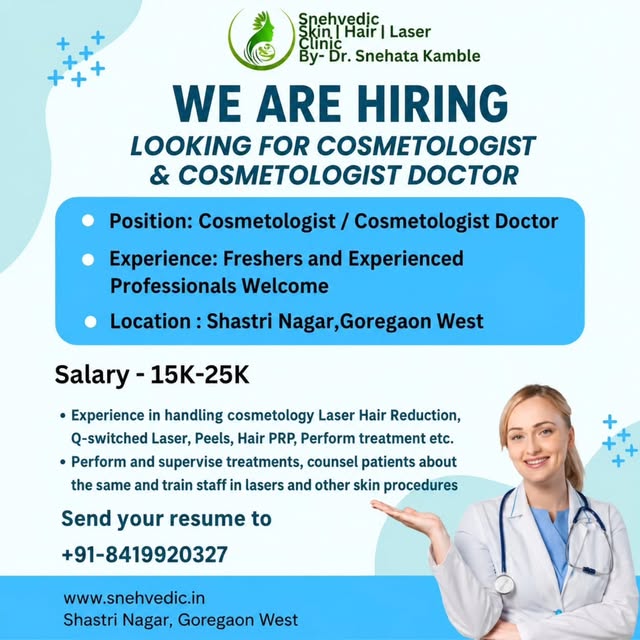 We're Hiring! Join Our Growing Team at Snehvedic Skin | Hair | Laser Clinic

Are you passionate abou