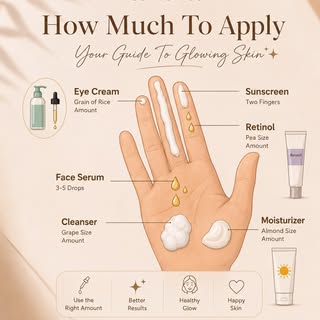 How much is enough? 🤍

💧 Serum: 2–3 drops
🧴 Moisturizer: A coin-sized amount
☀️ Sunscreen: Two-fi