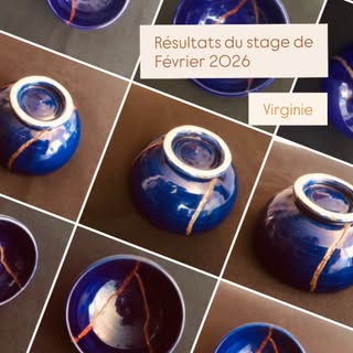 Voici les 3 pièces réparées avec la technique du kintsugi par Virginie au cours du stage de Février.
