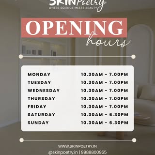 We’re open all 7 days!
Because your skin deserves care every day...

Visit SkinPoetry, Mohali’s most