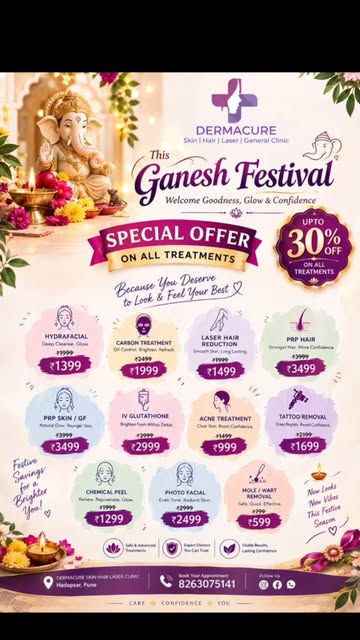 🪔GANESH FESTIVAL SPECIAL at DERMACURE! ✨
This festive season, let your Glow & Confidence shine brig
