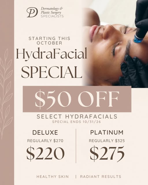 Your skin deserves a refresh✨

For a limited time, enjoy $50 OFF our Deluxe & Platinum HydraFacials!