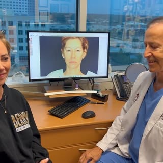 Here with Marianne, one of my patients, one week after Rhinoplasty, and one year after blepharoplast