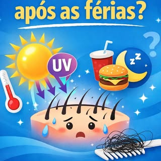 ☀️💥 Cabelo caindo depois das férias? 
Não é coincidência 👀

O excesso de raios UV direto no couro 