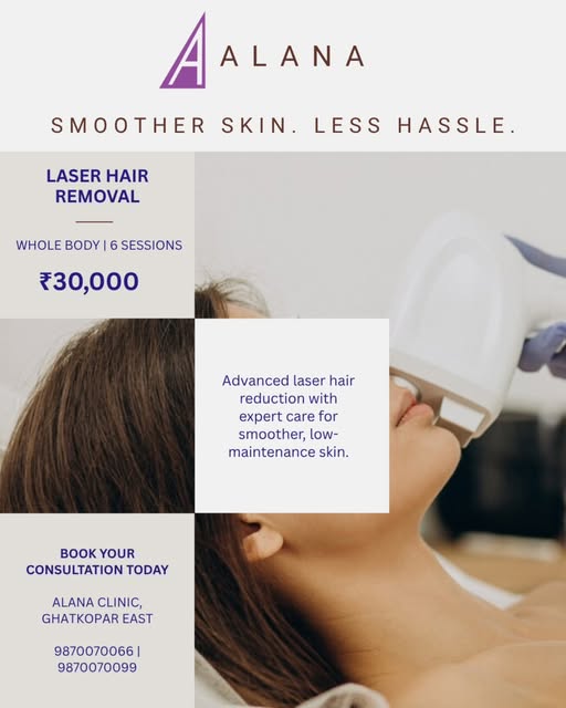 Smoother skin, less hassle. ✨ 
Experience advanced laser hair reduction with expert care at Alana Cl