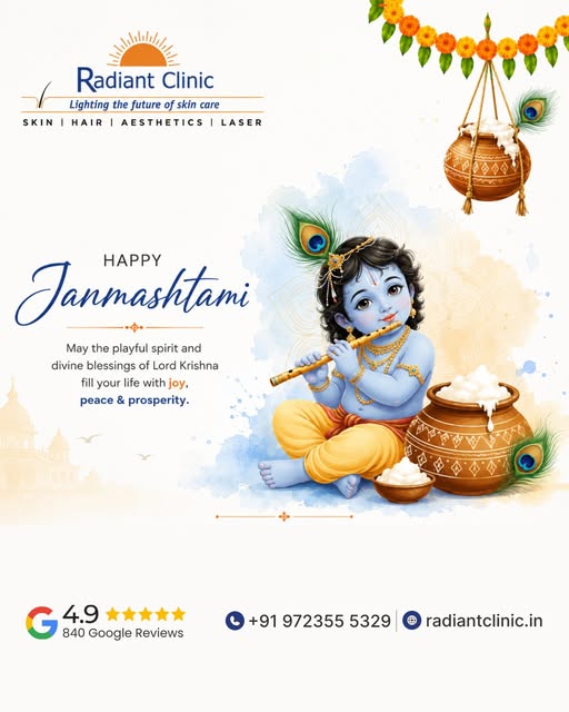 🪈 Happy Janmashtami from Radiant Clinic! 🪔

May the playful spirit and divine blessings of Lord Kr