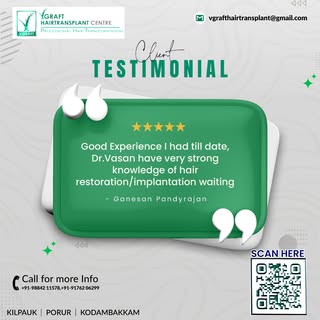 It’s been a great experience so far.
Dr. Vasan has excellent knowledge in hair restoration and impla