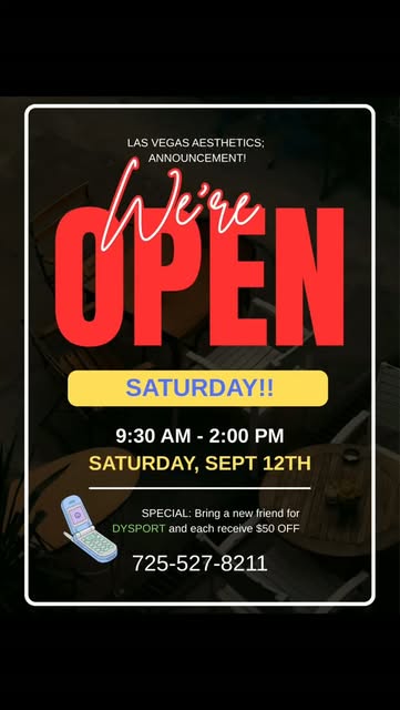 OPEN SATURDAY - SEPT 12th..
filling up fast.. call now to schedule 
725-527-8211
Bring a new friend 