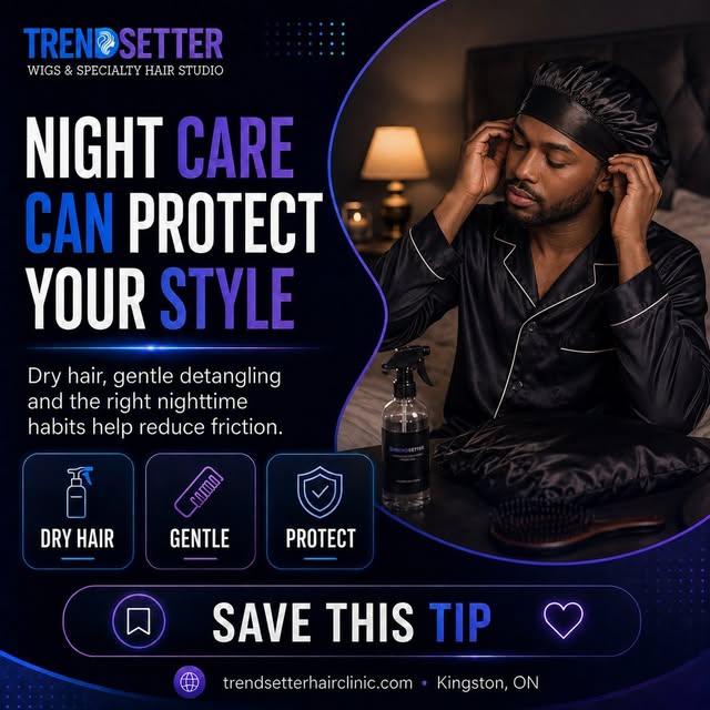 Your nighttime routine matters.

Dry hair, gentle detangling, and reducing friction can help keep yo