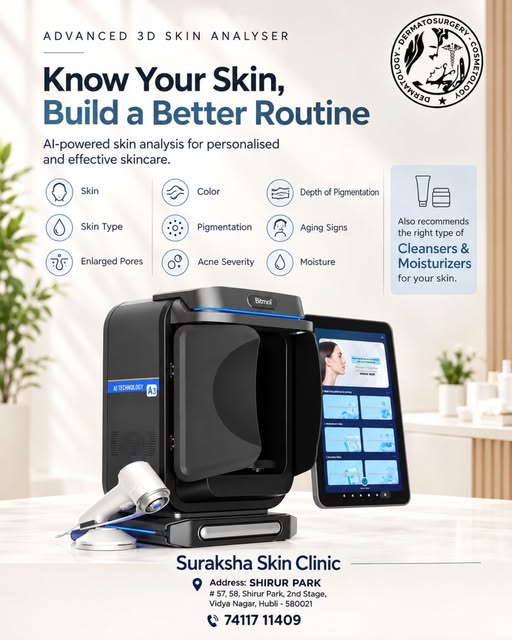 Introducing AI 3D Skin Analysis at our clinic — now available in Hubli.

Advanced skin analysis help