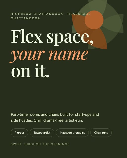 Flex space, your name on it.

We've got room for a few more independent artists at Highbrow Chattano