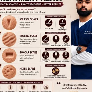 *Cyrotherapy

Acne scars ka treatment “one-size-fits-all” nahi hota! 🧑‍⚕️✨

Ice-pick, rolling, boxc