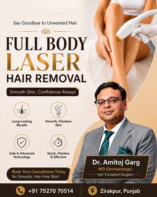 Say goodbye to unwanted hair and hello to silky, flawless skin with advanced Full Body Laser Hair Re