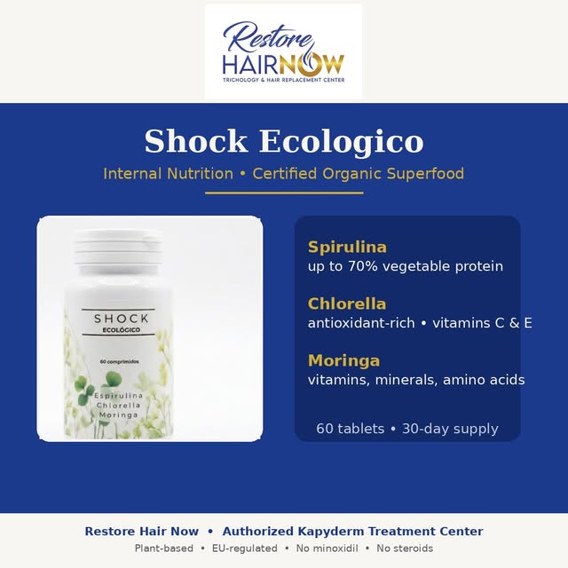 Meet Shock Ecológico — the internal nutrition component of the Kapyderm Hair Loss Home Treatment. 🌿