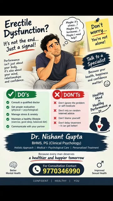 “Problem bed par nahi… problem ko ignore karne mein hai. 😉”

Erectile Dysfunction is common, treata
