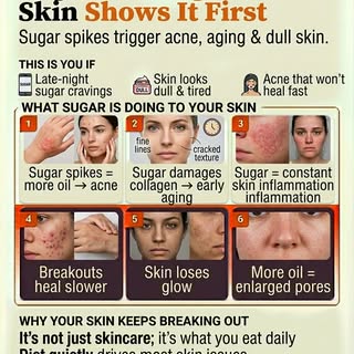 Your sugar cravings don’t stay hidden.
Your skin often shows them first. 🍩⚠️

You notice more break