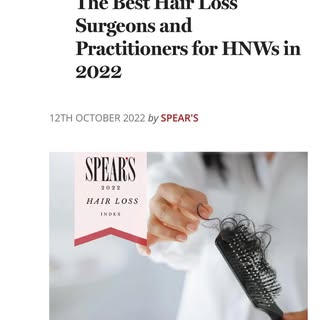Delighted to be featured in @spearsmagazine best hair loss practitioners for 2022 #fue #bestsurgeons