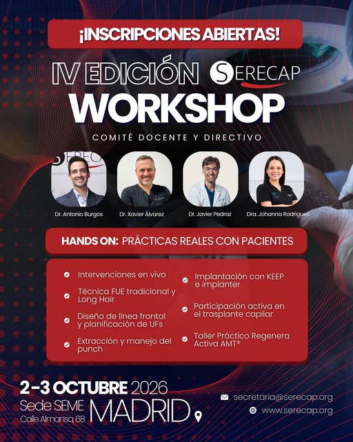 IV Workshop SERECAP en Microinjerto Capilar con Técnica Fue 💉

Tenemos el honor de invitaros a la p