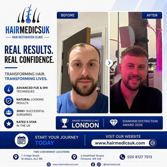 REAL RESULTS. REAL CONFIDENCE. 💙

Another fantastic Hair Medics UK transformation. From a receding 