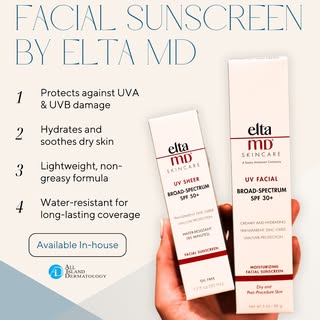Recommended by our clinic, Elta MD Skincare is a dermatologist favorite for daily sun protection!

C