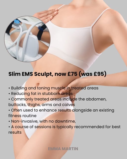 £95 down to £75 this month for Slim EMS Sculpt. A lovely way to try it if you’ve been curious.

Book