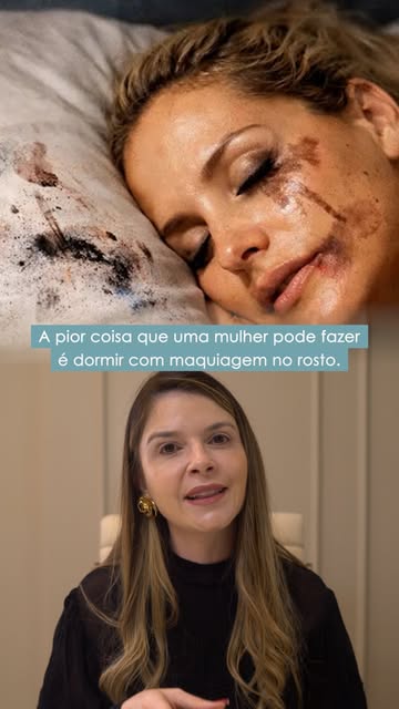 A pior coisa que uma mulher pode fazer é dormir com maquiagem. 
#dermatologista #envelhecimento #pel